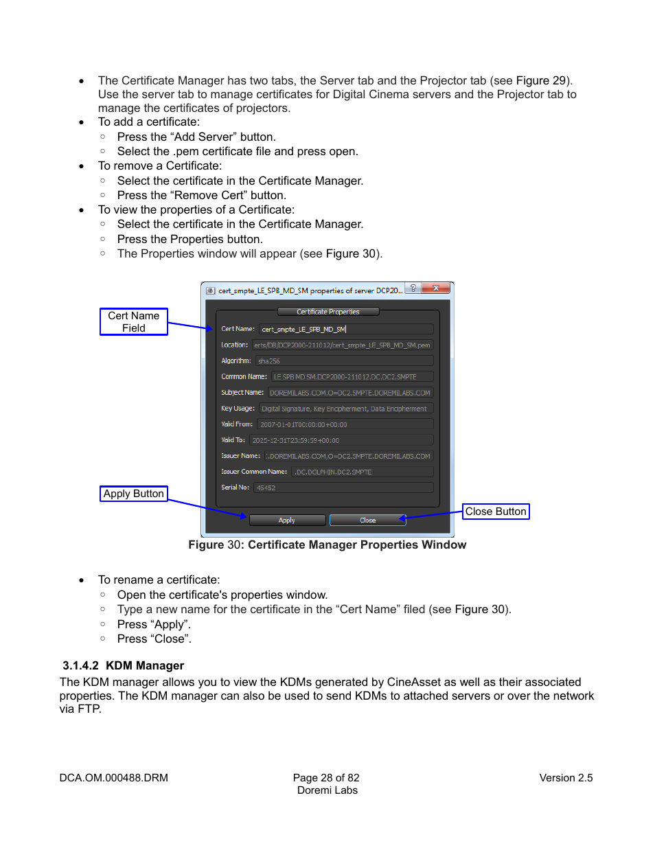 2 kdm manager | Doremi CineAsset User Manual | Page 28 / 82