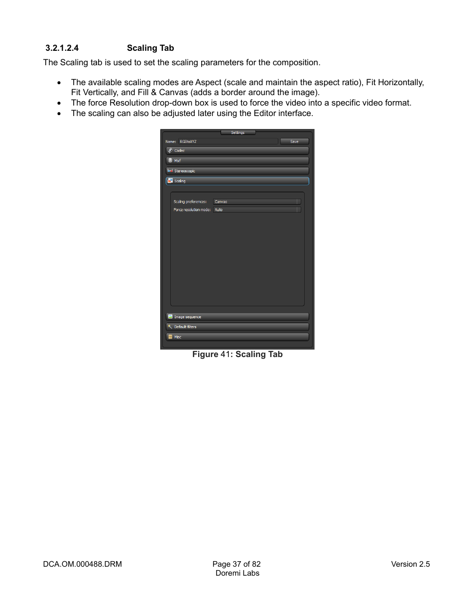 4 scaling tab | Doremi CineAsset User Manual | Page 37 / 82