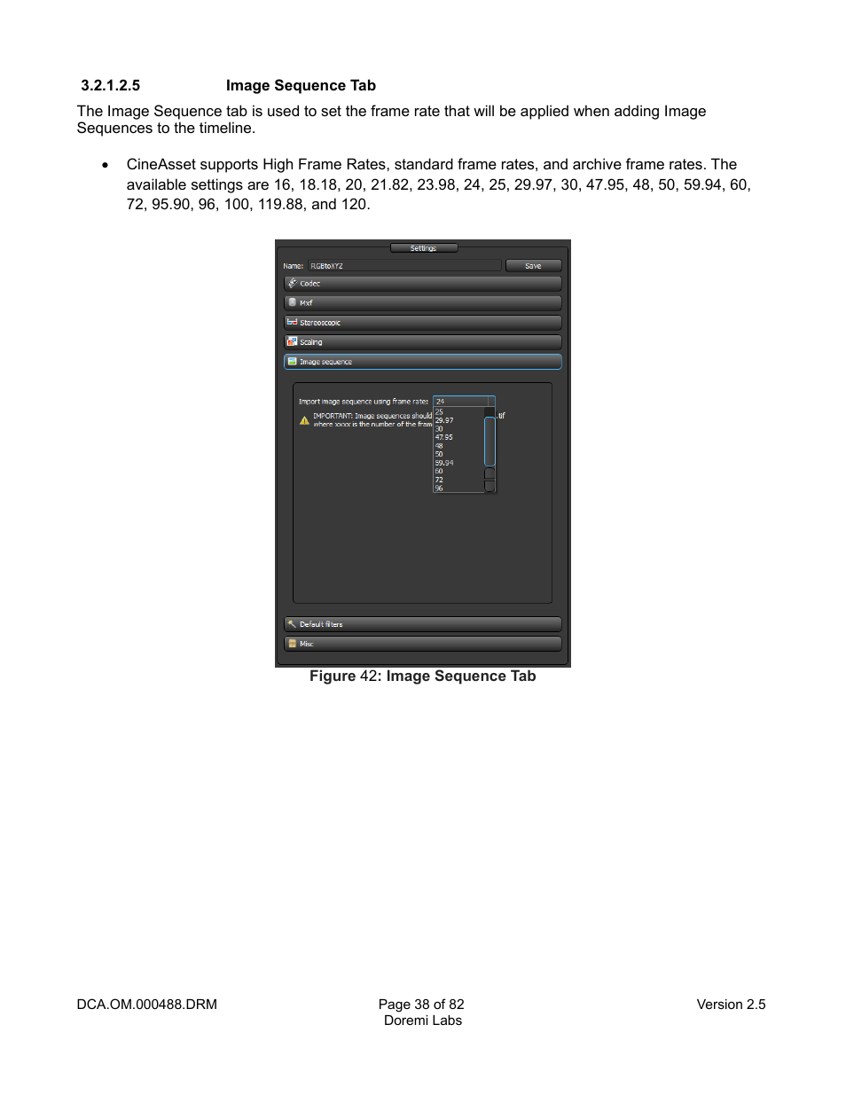 5 image sequence tab | Doremi CineAsset User Manual | Page 38 / 82
