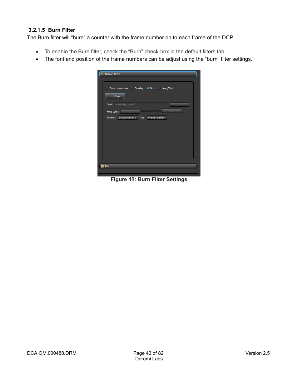 5 burn filter | Doremi CineAsset User Manual | Page 43 / 82