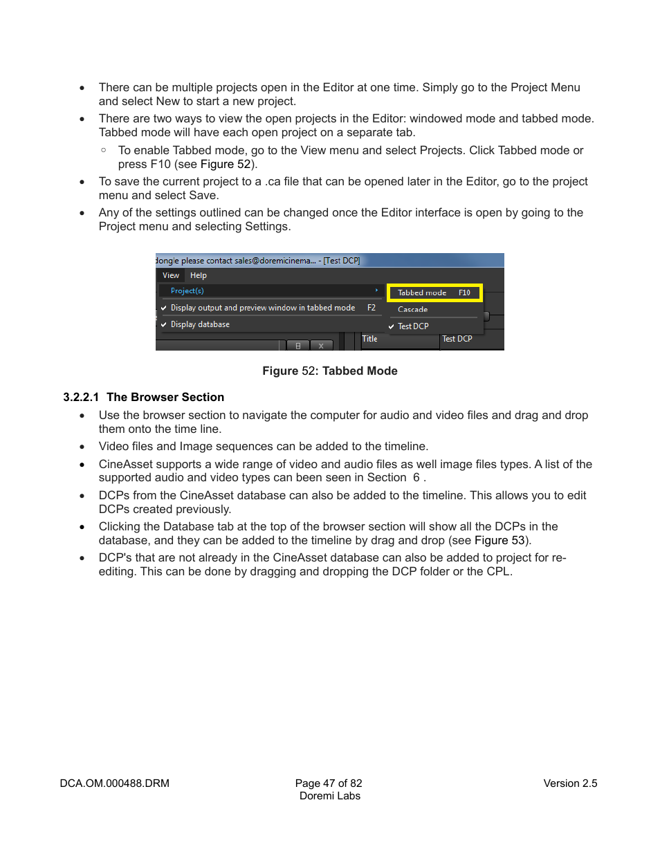 1 the browser section | Doremi CineAsset User Manual | Page 47 / 82