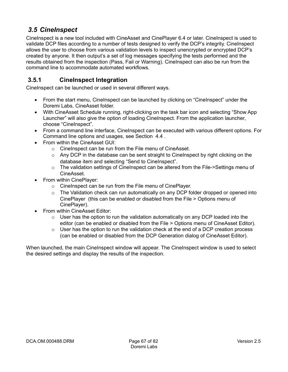 5 cineinspect, 1 cineinspect integration | Doremi CineAsset User Manual | Page 67 / 82