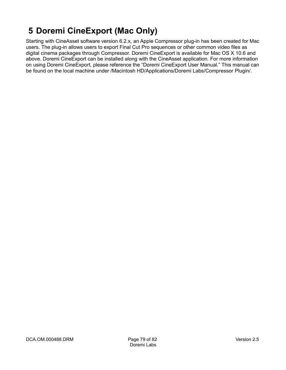 5 doremi cineexport (mac only) | Doremi CineAsset User Manual | Page 79 / 82