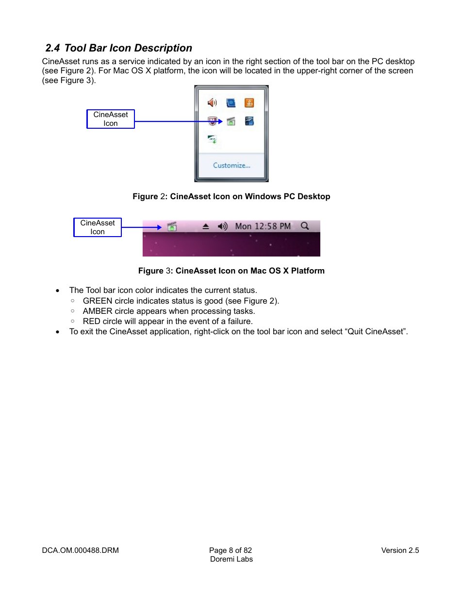 4 tool bar icon description | Doremi CineAsset User Manual | Page 8 / 82