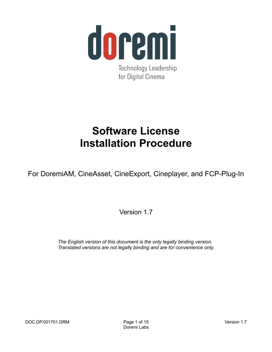 Doremi CineAsset User Manual | 15 pages