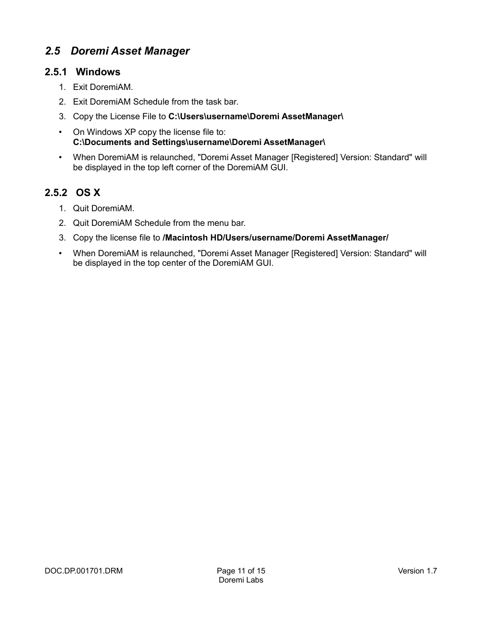 5 doremi asset manager, 1 windows, 2 os x | Doremi CineAsset User Manual | Page 11 / 15