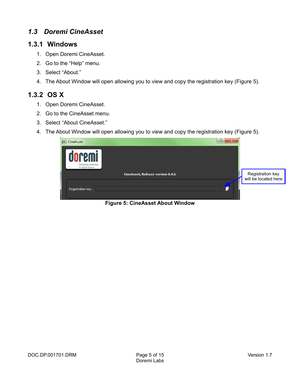 3 doremi cineasset, 1 windows, 2 os x | 3 doremi cineasset 1.3.1 windows | Doremi CineAsset User Manual | Page 5 / 15