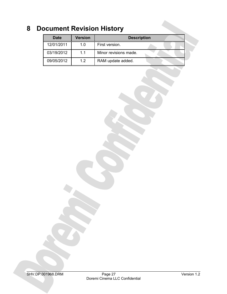 8 document revision history | Doremi DCP to ShowVault Conversion Procedure User Manual | Page 27 / 27
