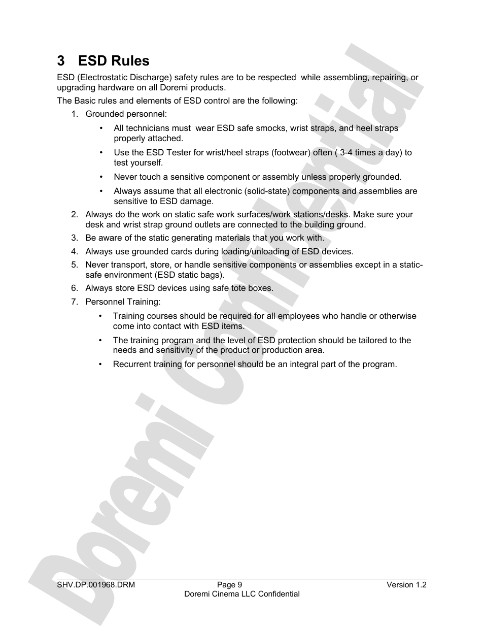 3 esd rules | Doremi DCP to ShowVault Conversion Procedure User Manual | Page 9 / 27