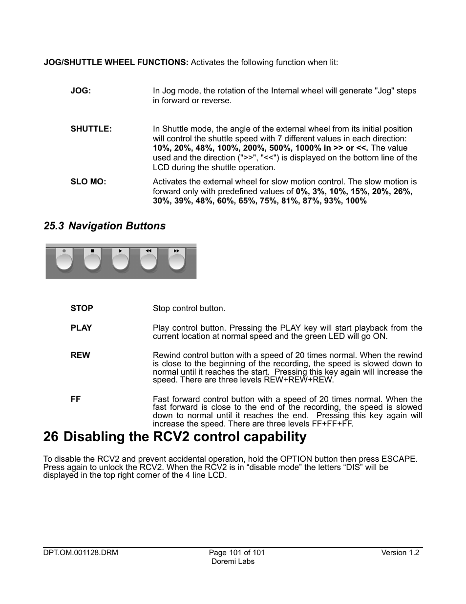 3 navigation buttons, 26 disabling the rcv2 control capability | Doremi DC-POST User Manual | Page 101 / 101