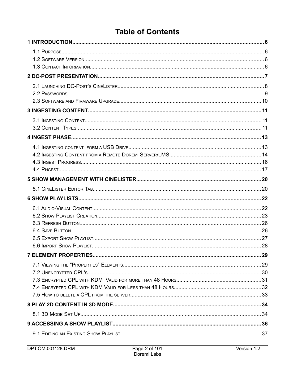 Doremi DC-POST User Manual | Page 2 / 101