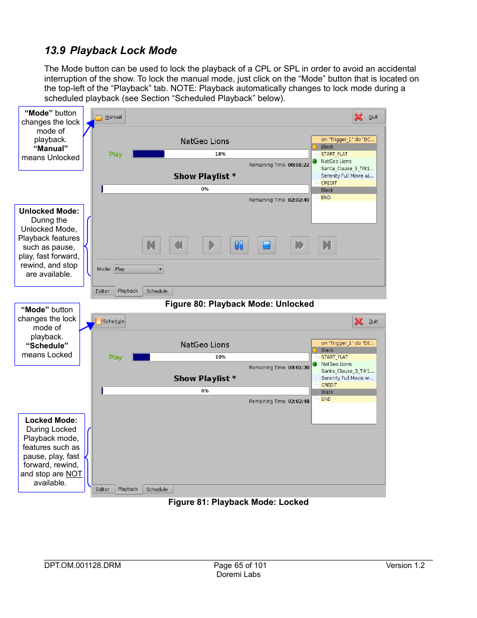 9 playback lock mode | Doremi DC-POST User Manual | Page 65 / 101
