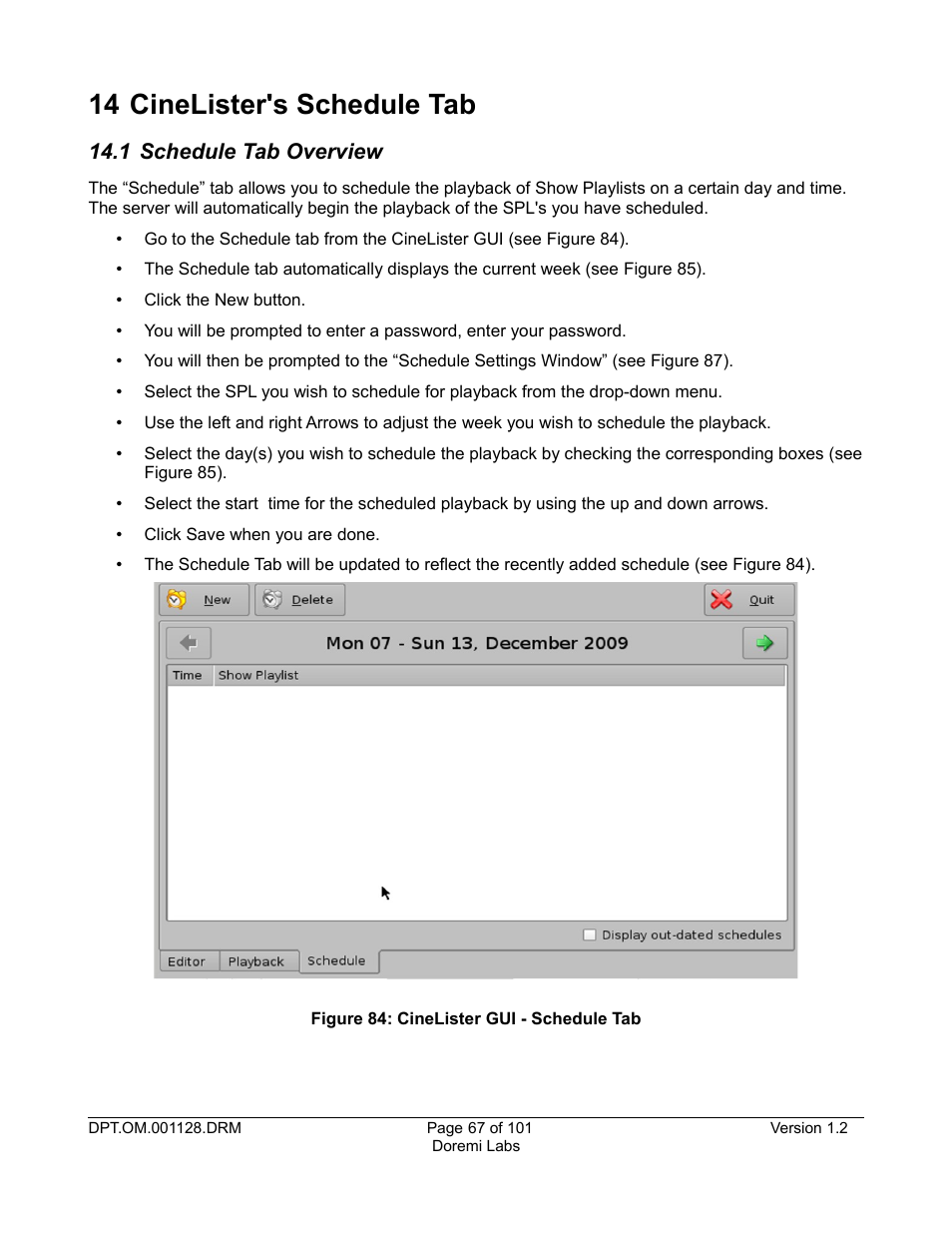 14 cinelister's schedule tab, 1 schedule tab overview | Doremi DC-POST User Manual | Page 67 / 101