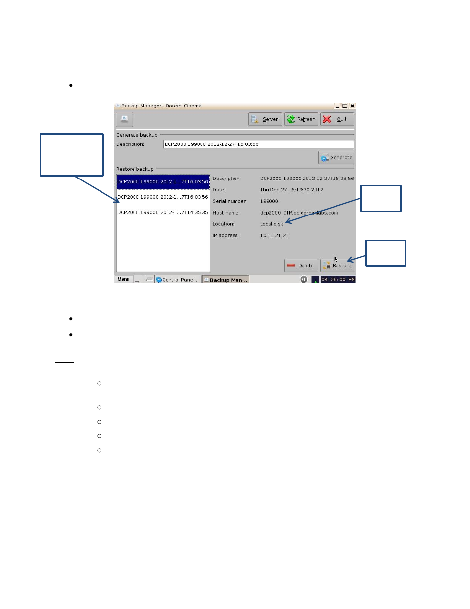 4 restoring backup file(s), 1 restoring from raid | Doremi DCP-2000 User Manual | Page 16 / 23