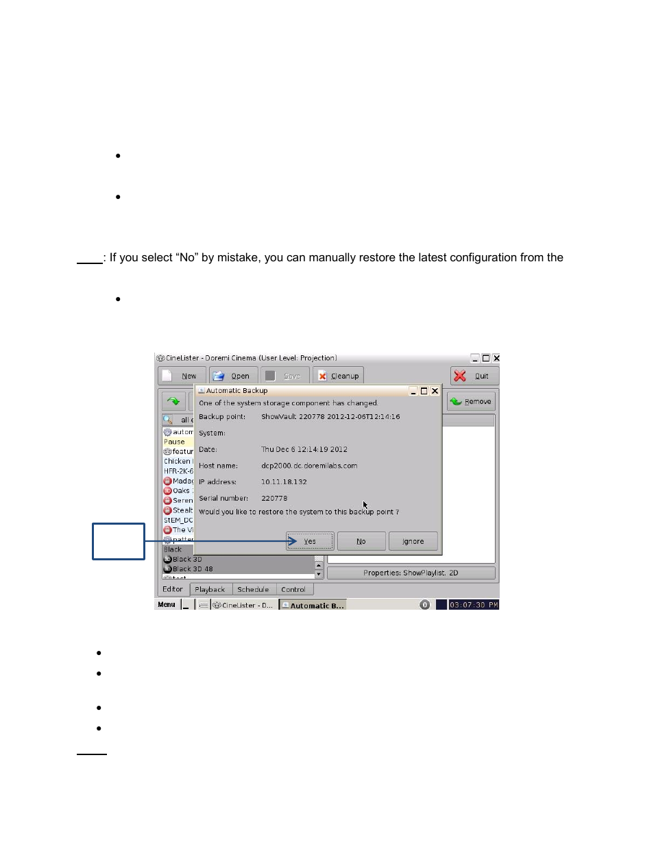 3 restoring the system to a previous backup, 1 restoring the configuration files | Doremi DCP-2000 User Manual | Page 7 / 23
