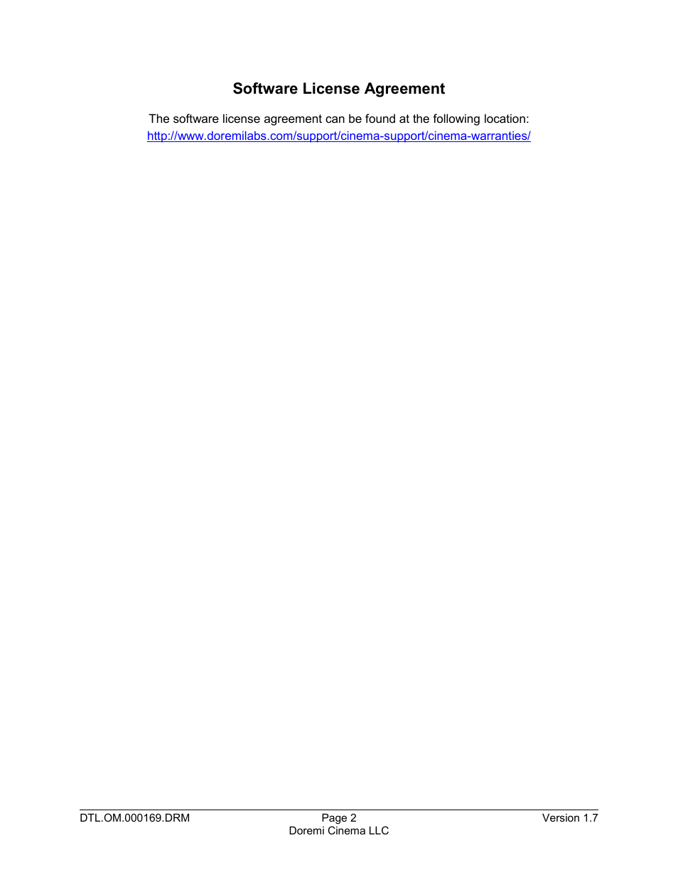 Software license agreement | Doremi DCP-2000 User Manual | Page 2 / 35
