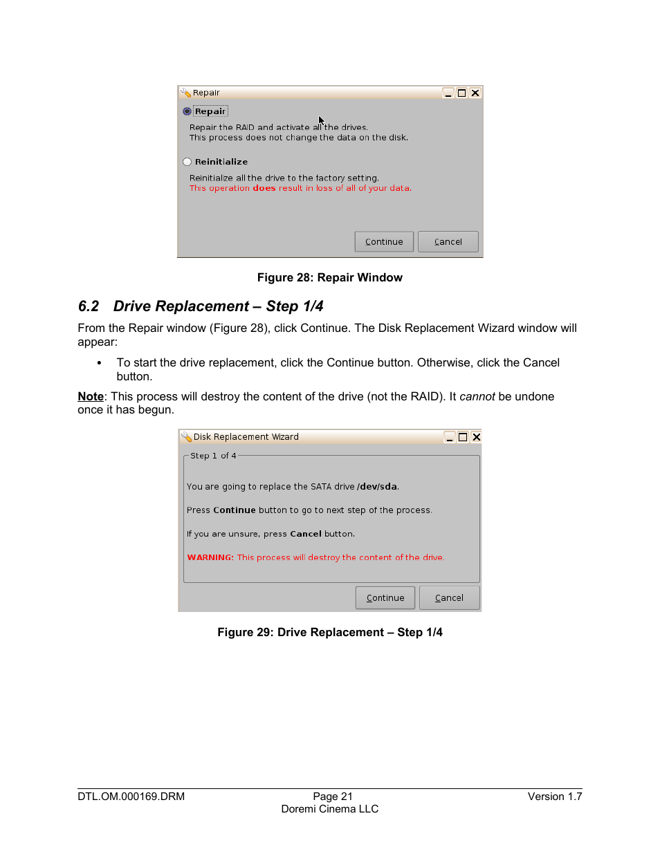 2 drive replacement – step 1/4 | Doremi DCP-2000 User Manual | Page 21 / 35