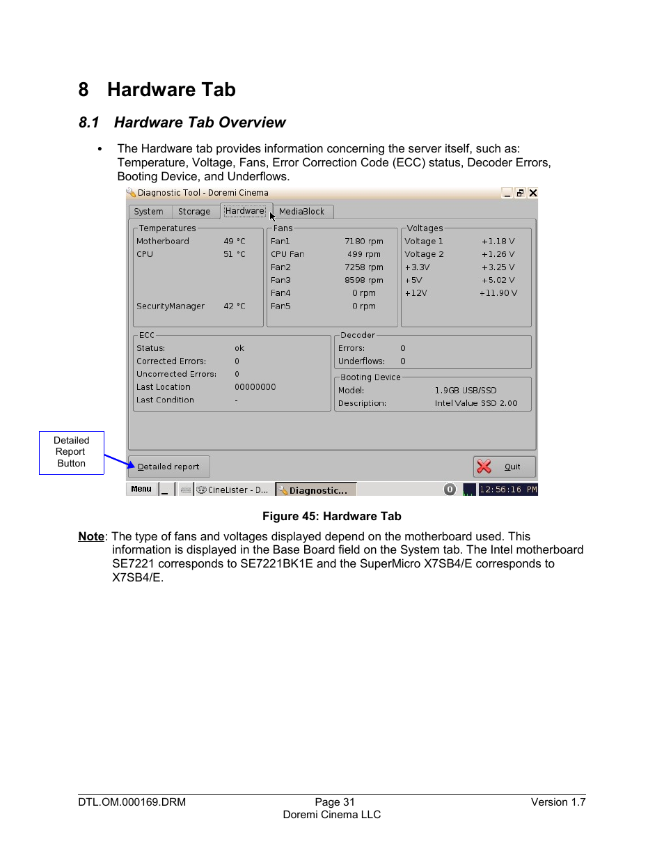 8 hardware tab, 1 hardware tab overview | Doremi DCP-2000 User Manual | Page 31 / 35