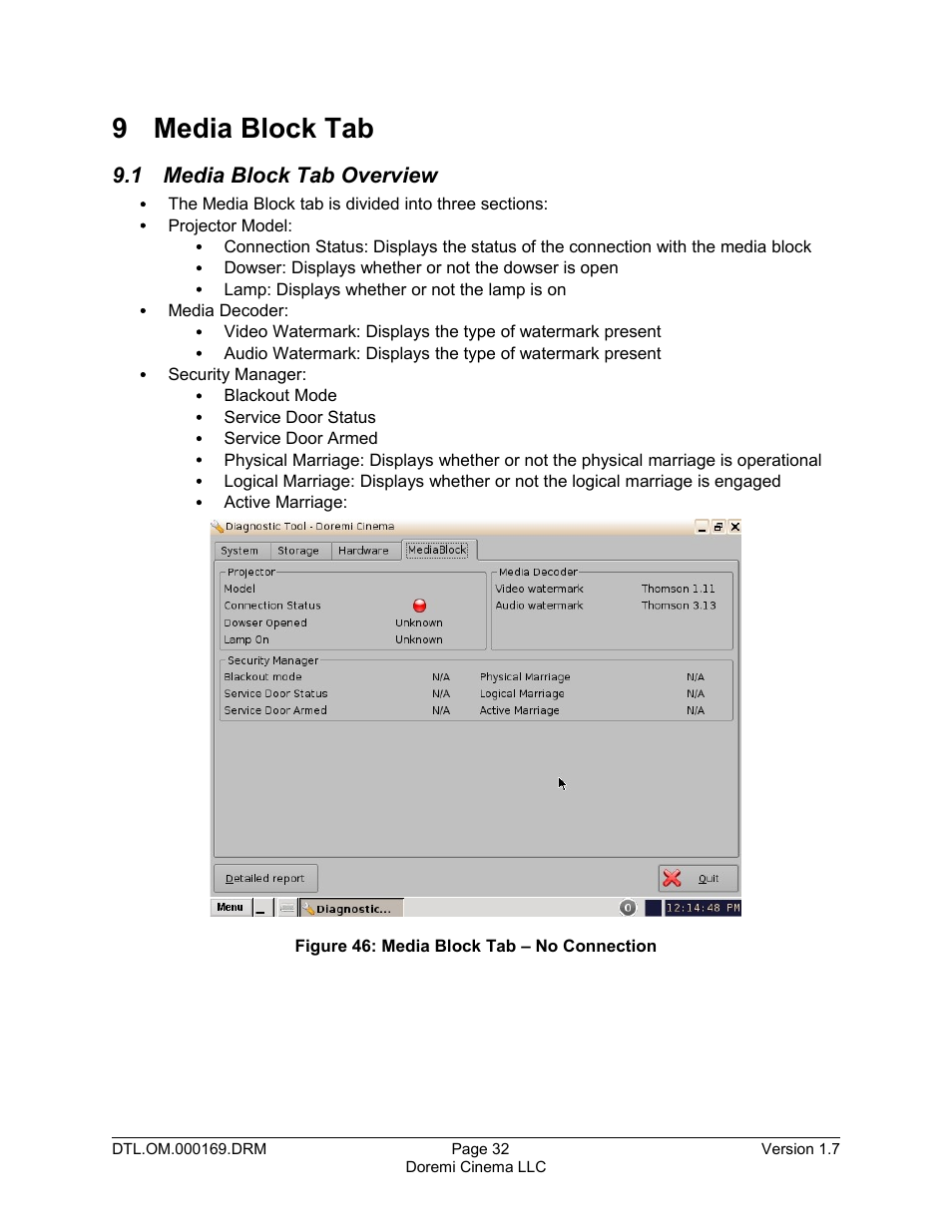 9 media block tab, 1 media block tab overview | Doremi DCP-2000 User Manual | Page 32 / 35