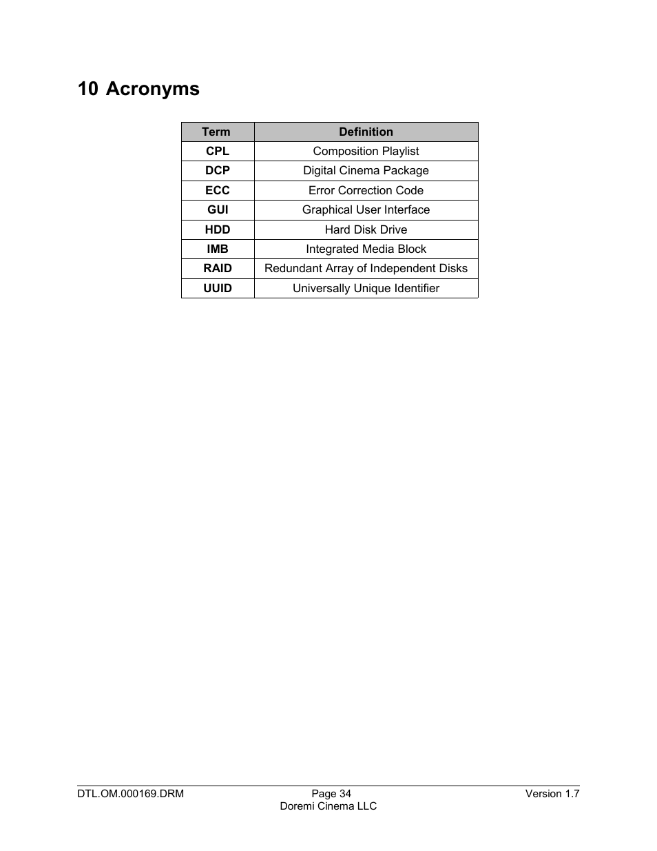 10 acronyms | Doremi DCP-2000 User Manual | Page 34 / 35