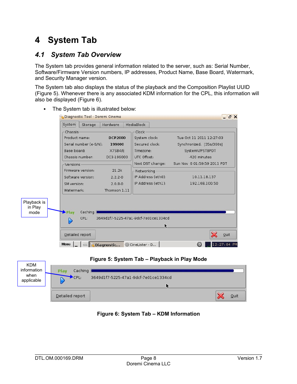 4 system tab, 1 system tab overview | Doremi DCP-2000 User Manual | Page 8 / 35