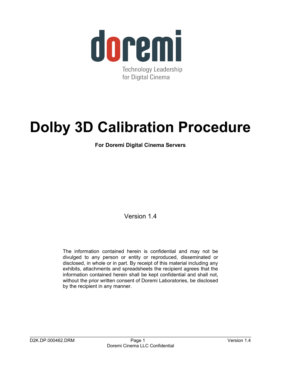 Doremi DCP-2000 User Manual | 11 pages