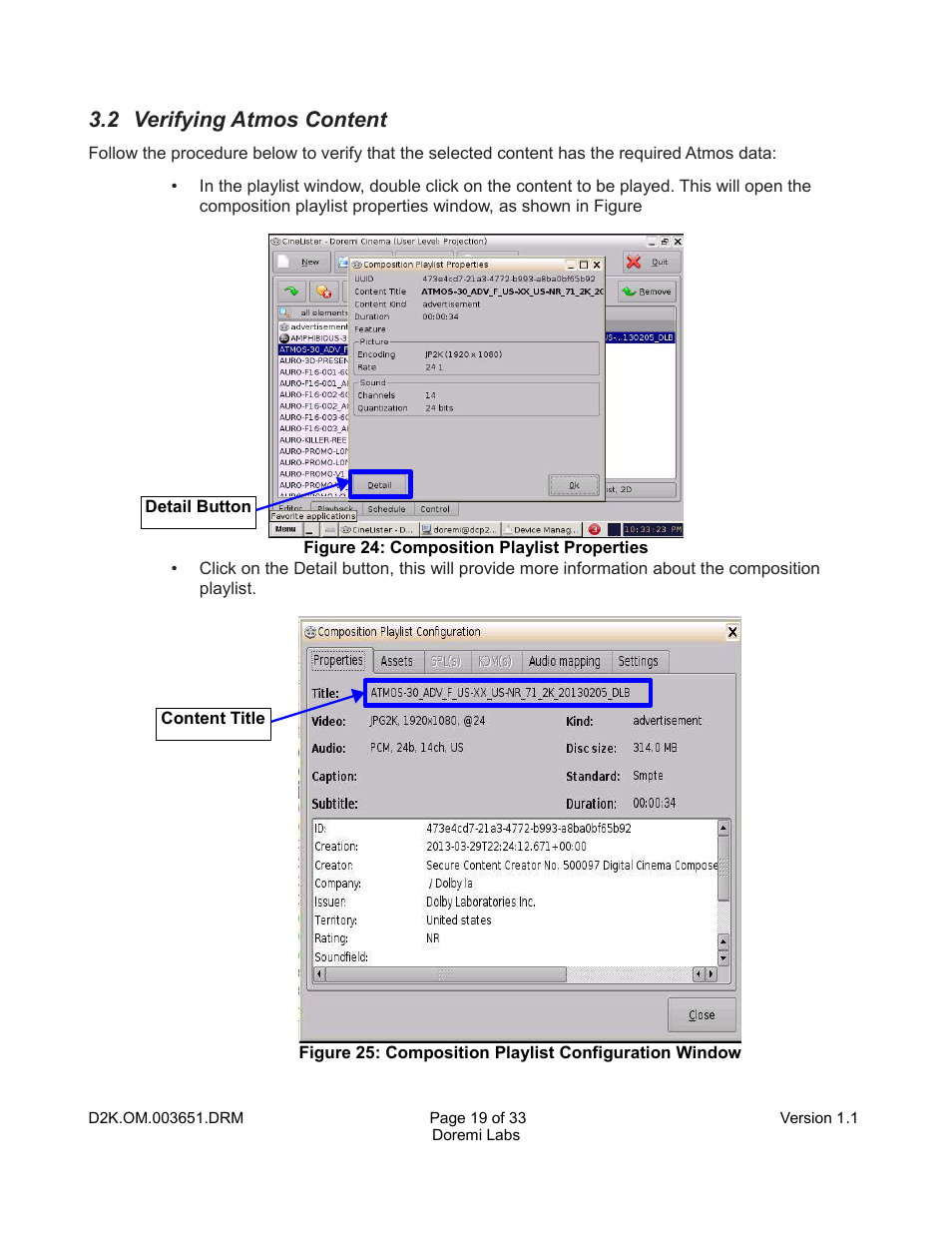 2 verifying atmos content | Doremi DCP-2000 User Manual | Page 19 / 33