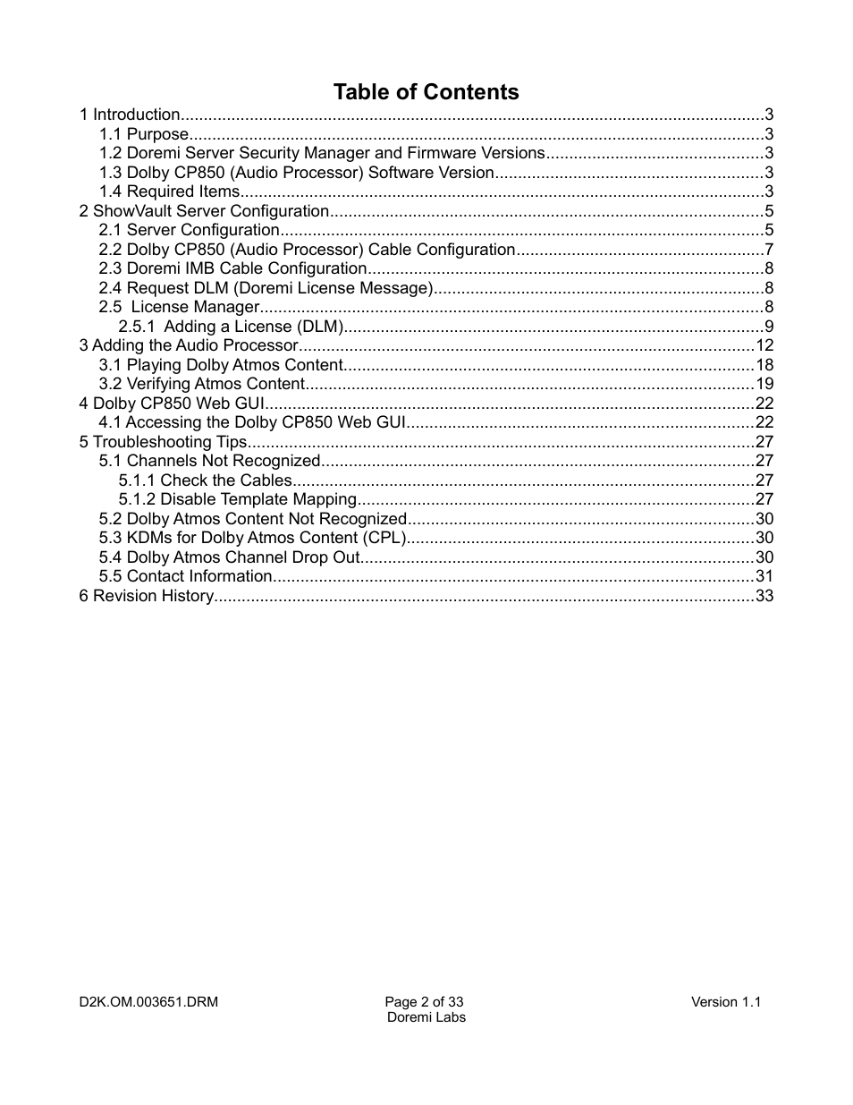 Doremi DCP-2000 User Manual | Page 2 / 33