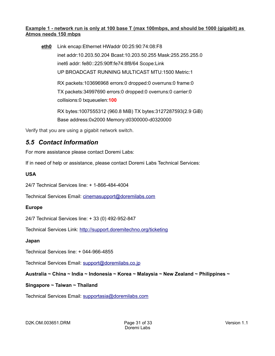 5 contact information | Doremi DCP-2000 User Manual | Page 31 / 33