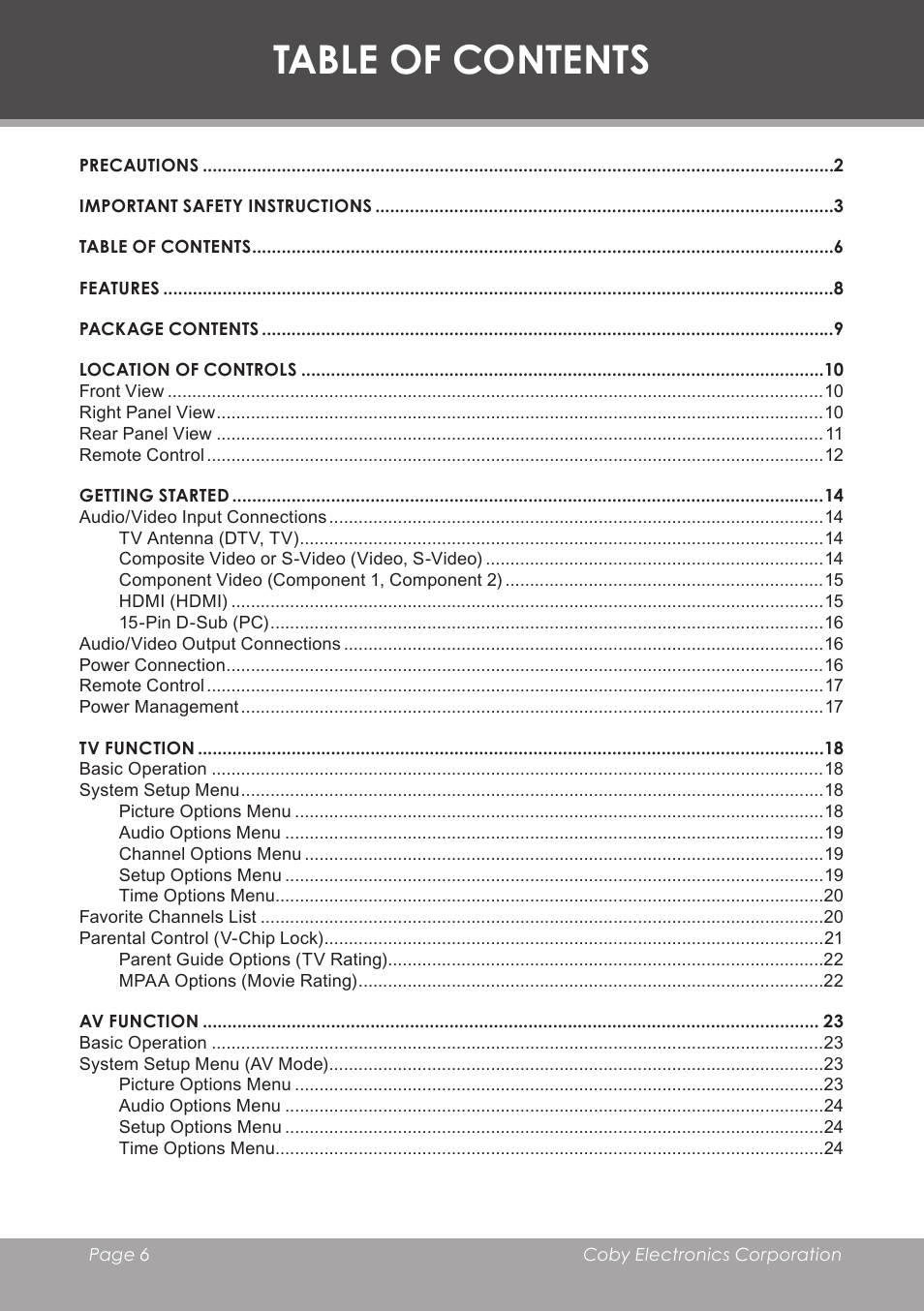 COBY electronic TF-TV3207 User Manual | Page 6 / 32