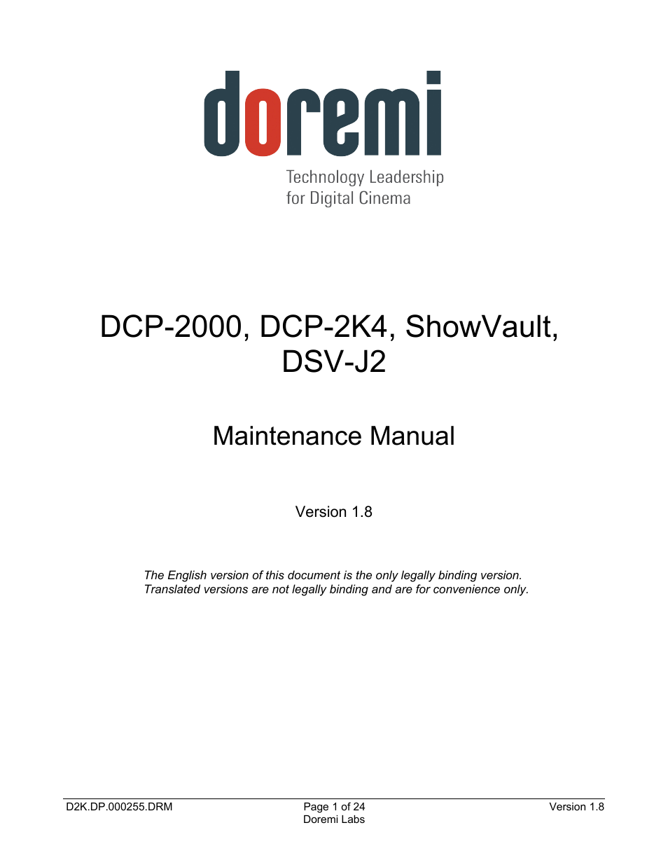 Doremi DCP-2000 User Manual | 24 pages
