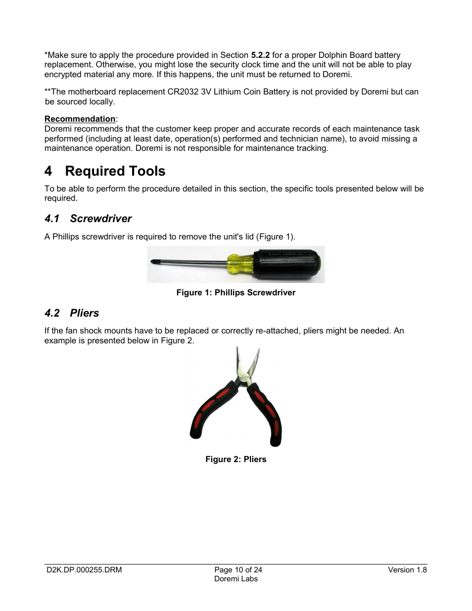 4 required tools, 1 screwdriver, 2 pliers | Doremi DCP-2000 User Manual | Page 10 / 24