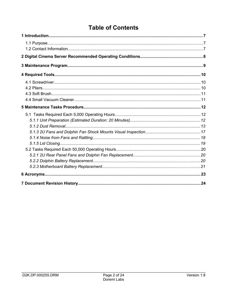 Doremi DCP-2000 User Manual | Page 2 / 24