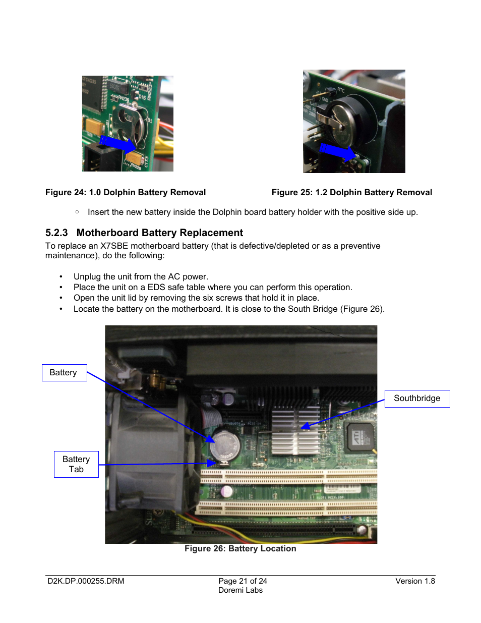 3 motherboard battery replacement | Doremi DCP-2000 User Manual | Page 21 / 24