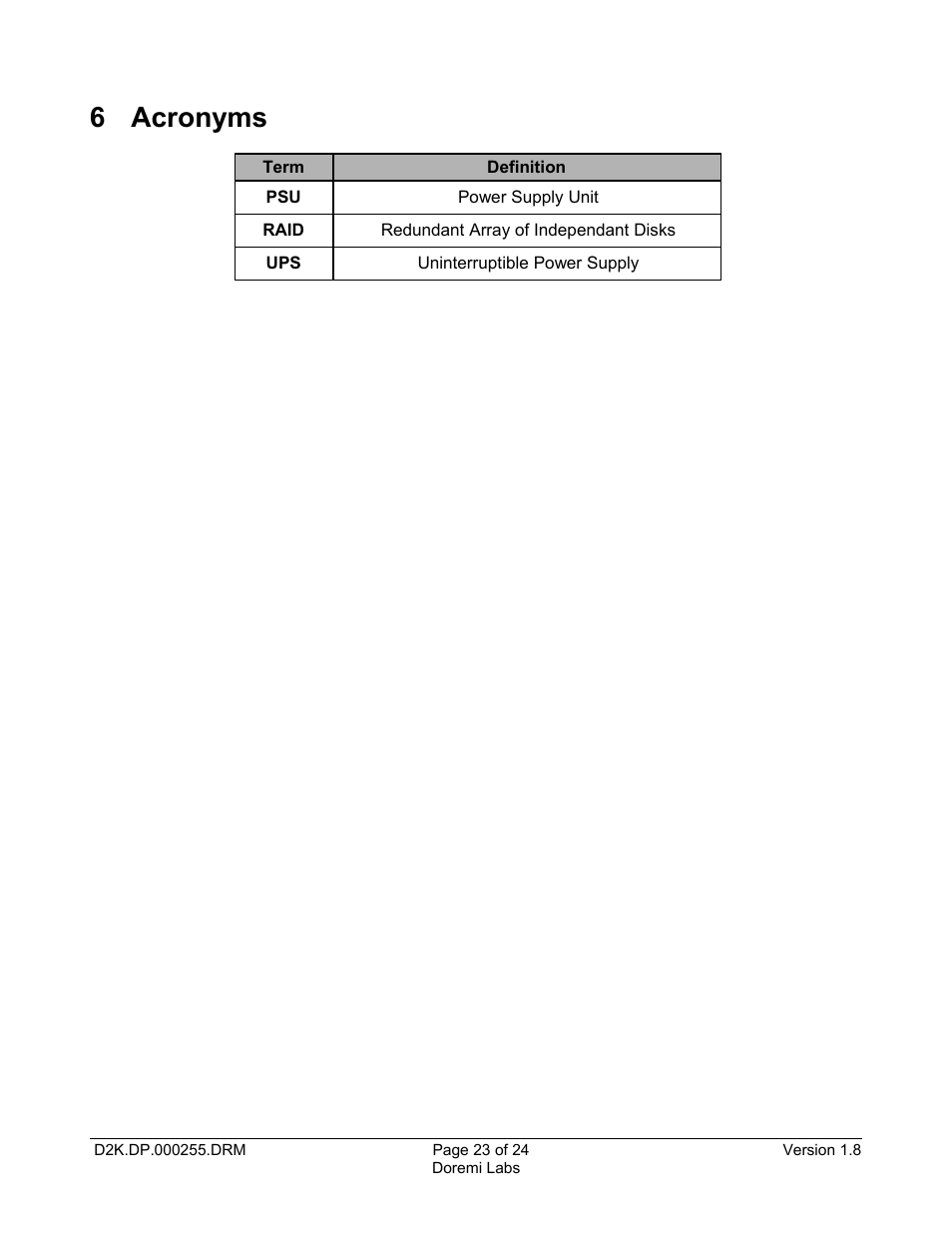 6 acronyms | Doremi DCP-2000 User Manual | Page 23 / 24