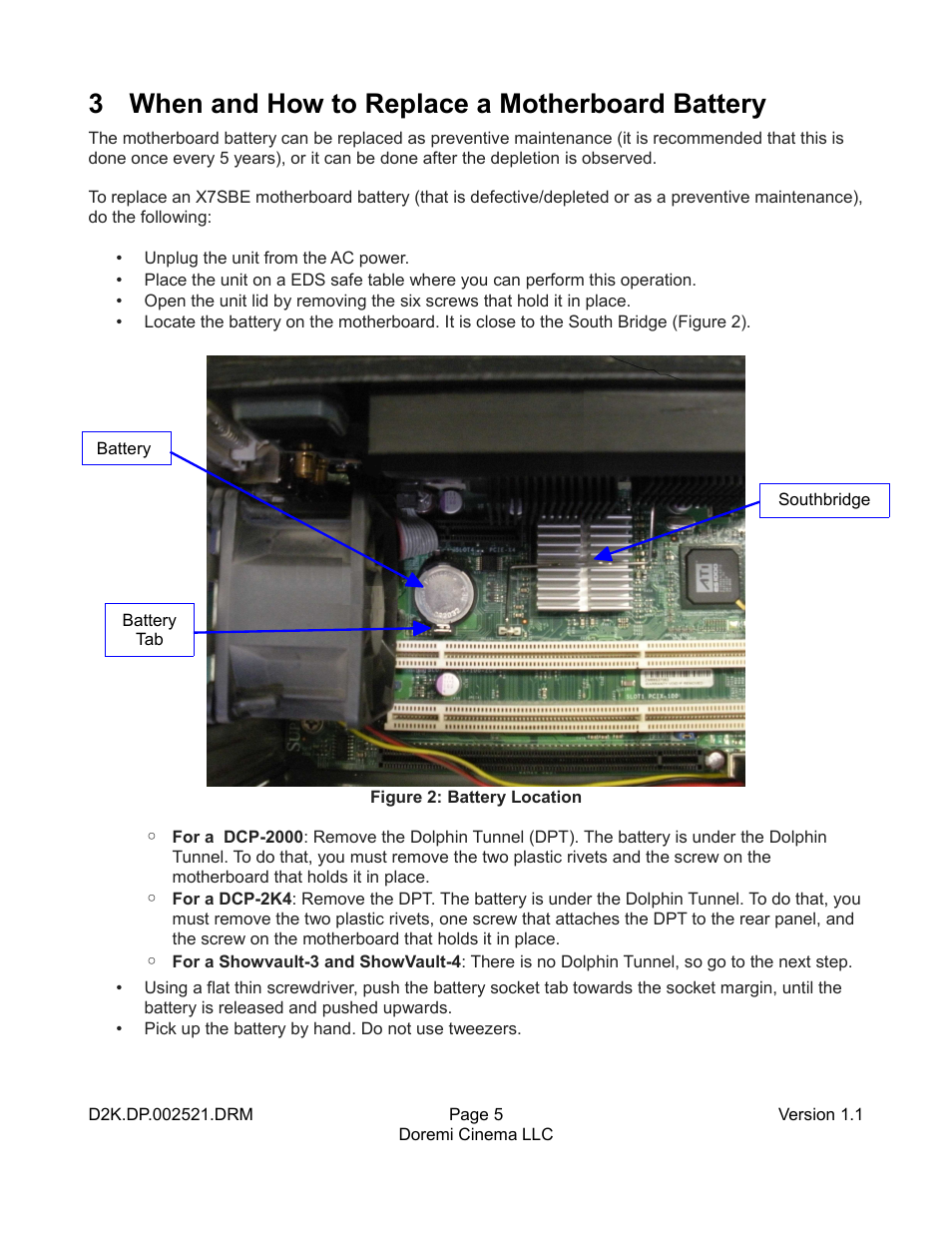 3 when and how to replace a motherboard battery | Doremi DCP-2000 User Manual | Page 5 / 7