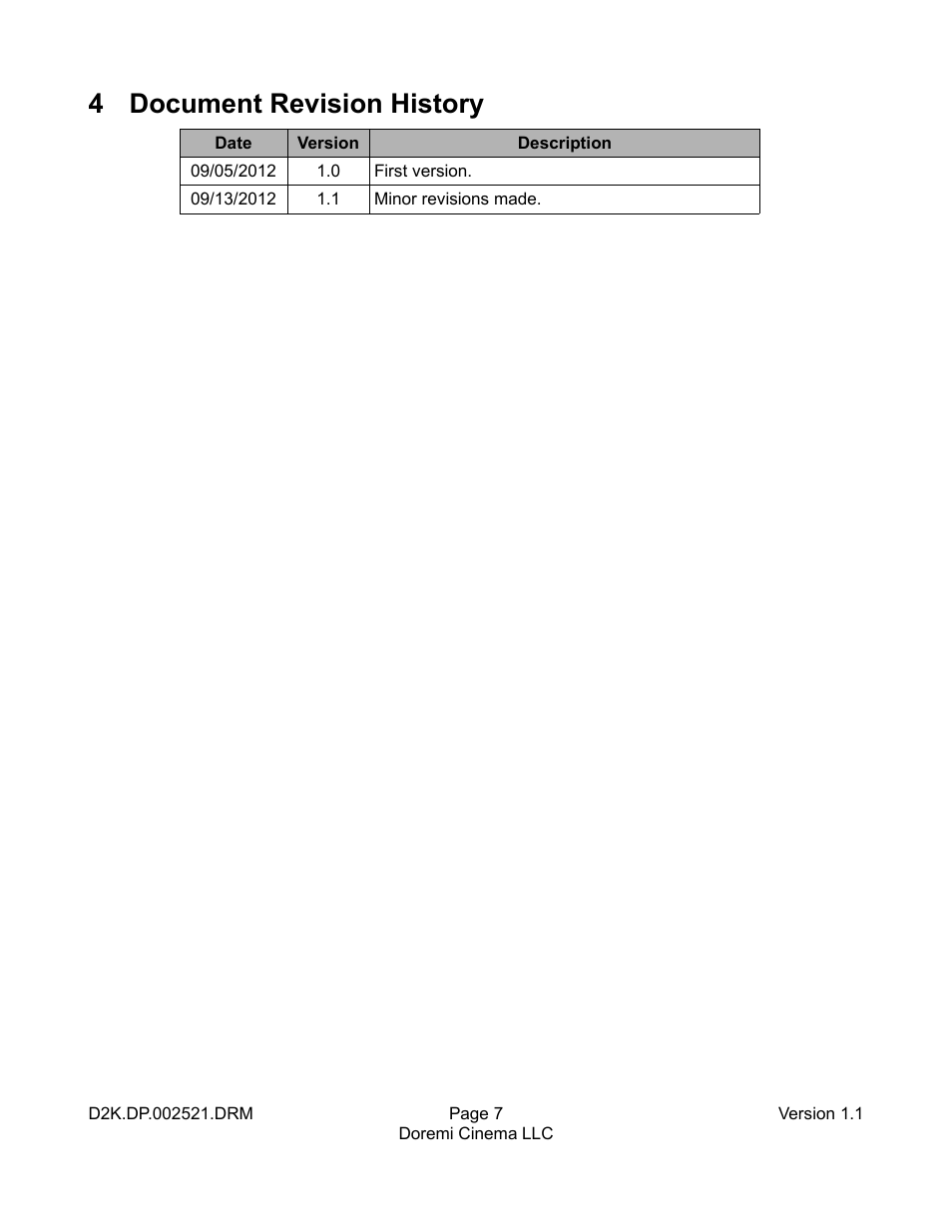 4 document revision history | Doremi DCP-2000 User Manual | Page 7 / 7