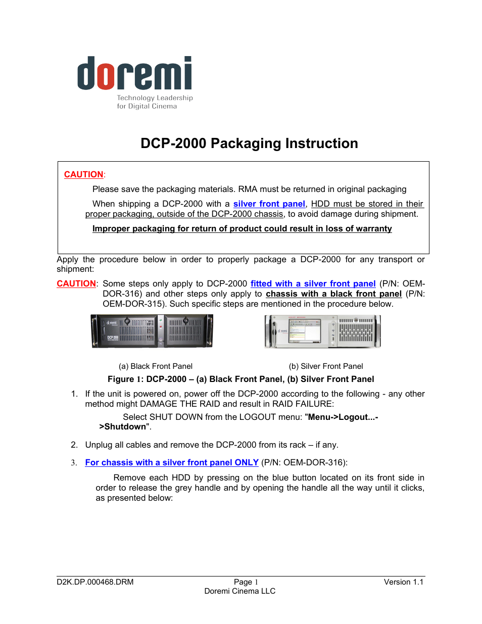 Doremi DCP-2000 User Manual | 4 pages