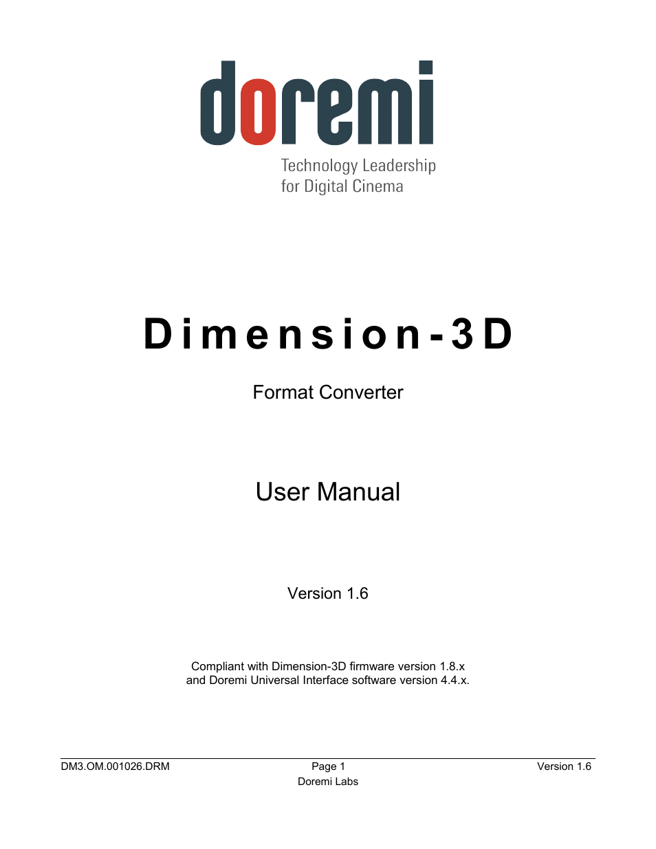 Doremi Dimension3D User Manual | 49 pages