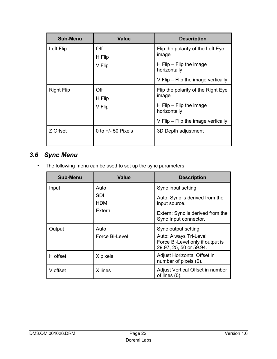 6 sync menu | Doremi Dimension3D User Manual | Page 22 / 49