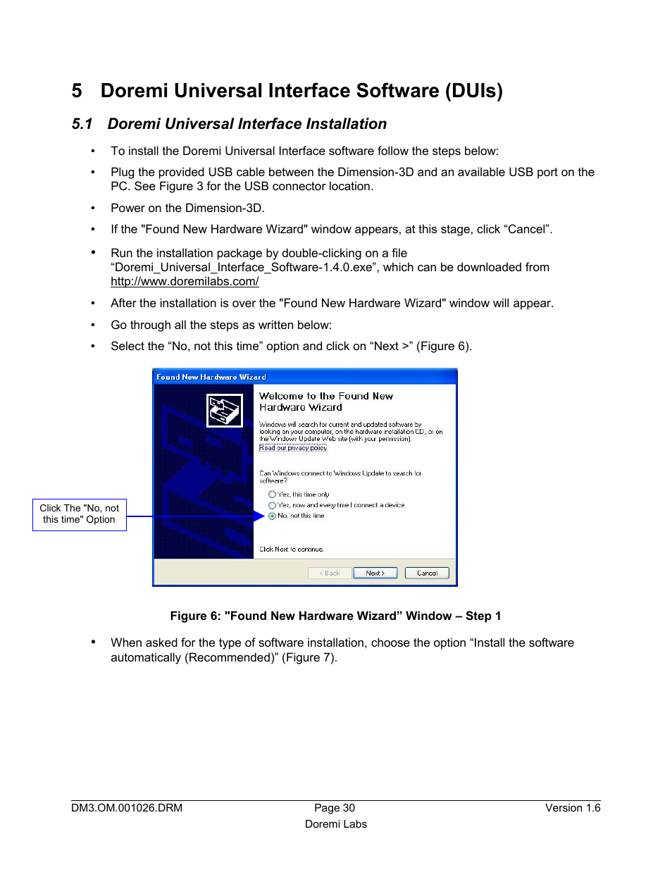 5 doremi universal interface software (duis), 1 doremi universal interface installation | Doremi Dimension3D User Manual | Page 30 / 49