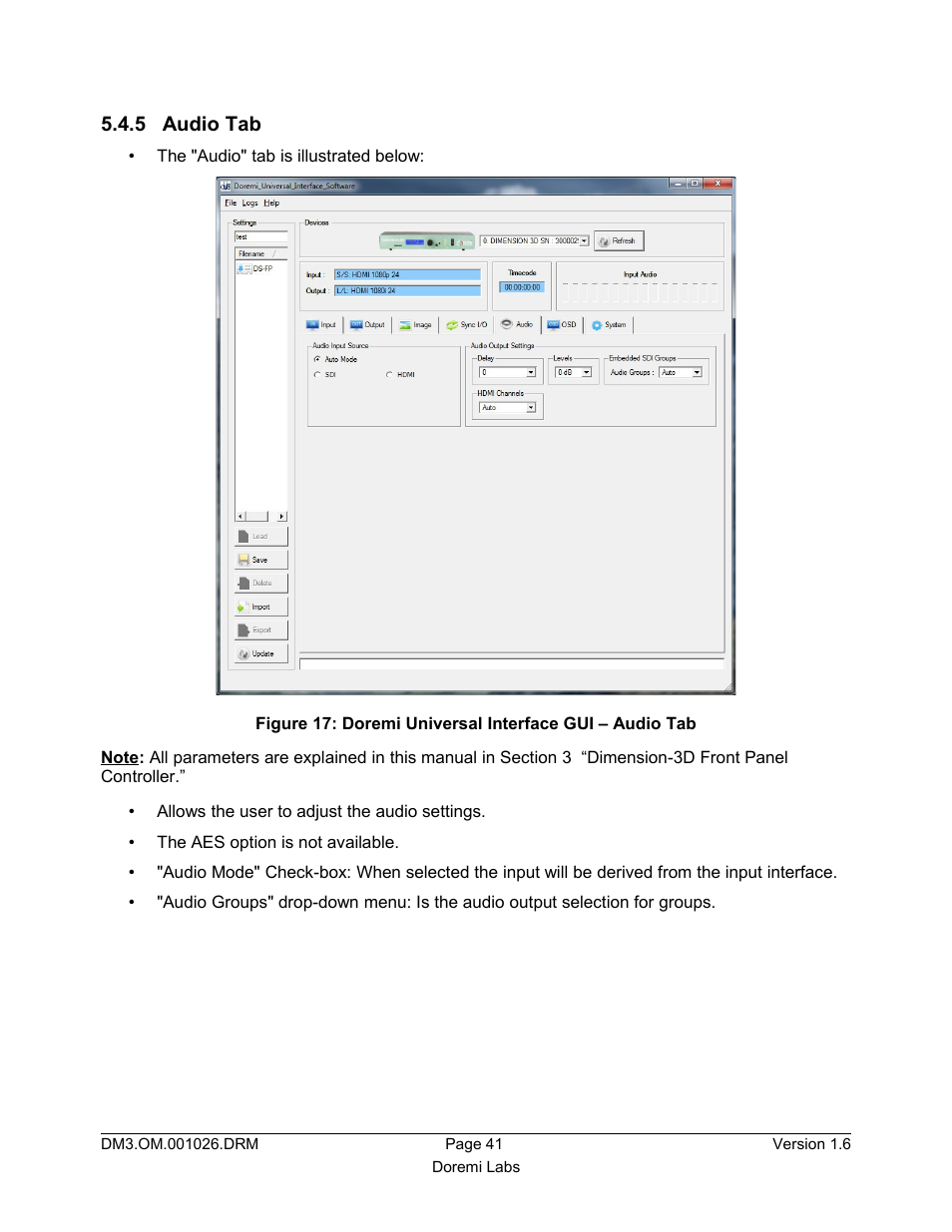 5 audio tab | Doremi Dimension3D User Manual | Page 41 / 49