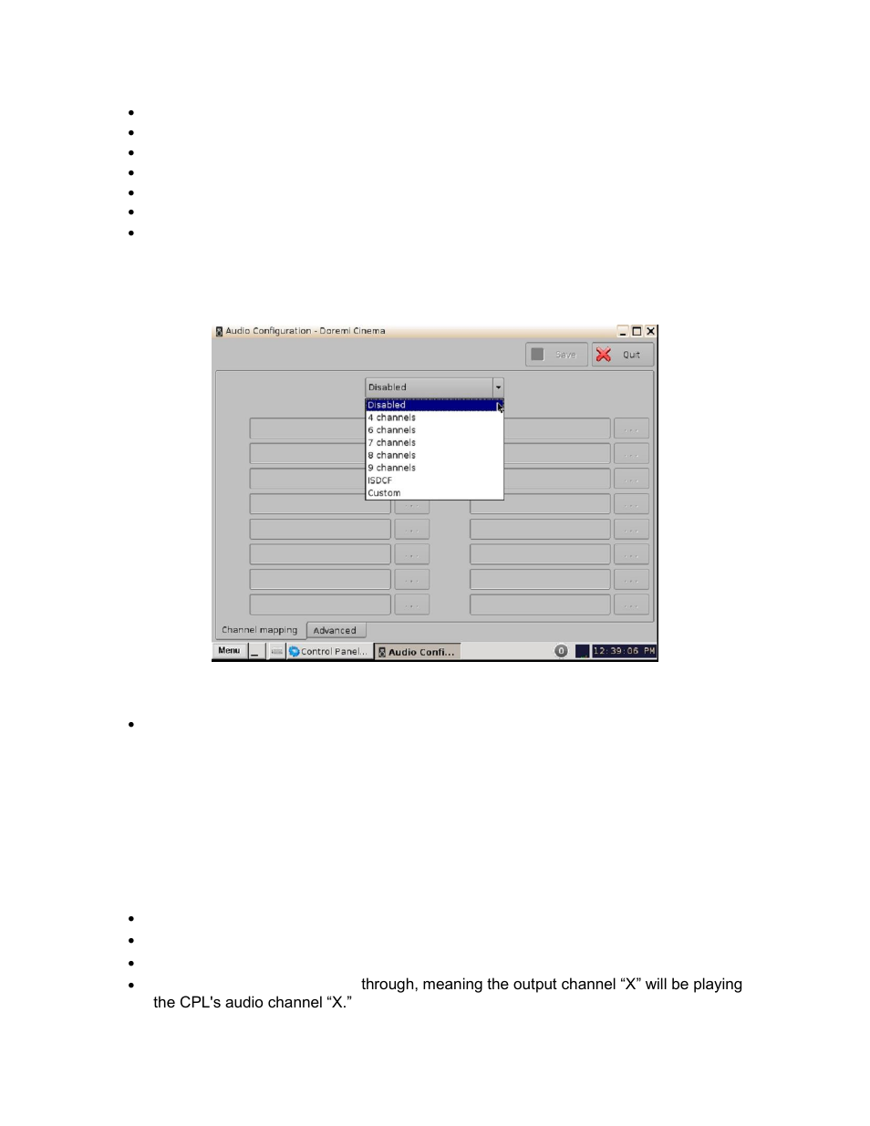 Channel mapping tab, Disabled configuration, Pre-defined mapping configurations | 4 channels | Doremi Fidelio User Manual | Page 37 / 77