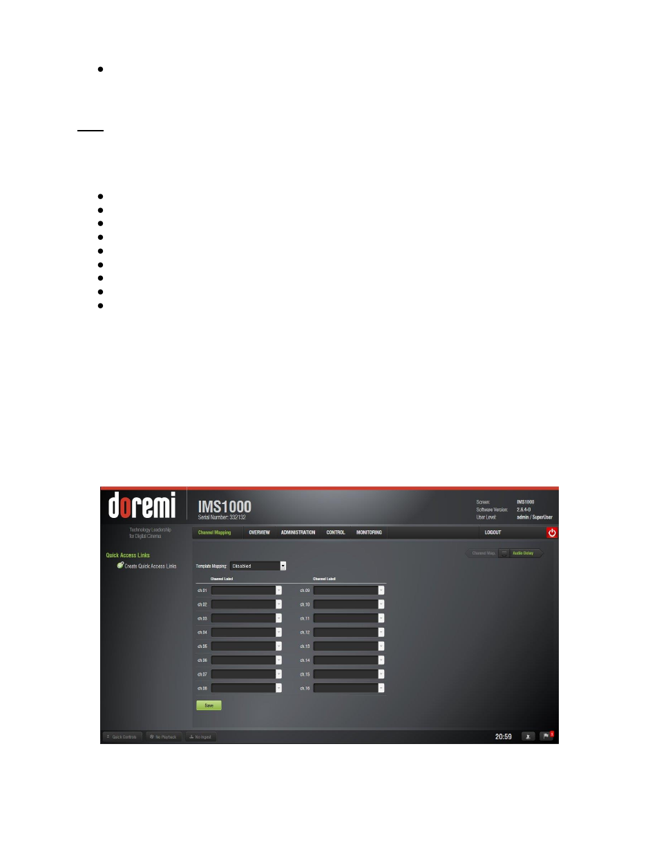 Channel mapping tab, Disabled configuration, 2 channel mapping tab | Doremi IMS1000 User Manual | Page 104 / 320