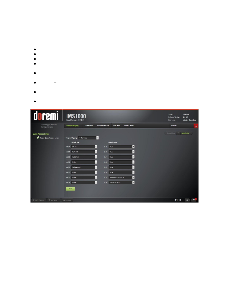 Pre-defined mapping configurations, Four channels | Doremi IMS1000 User Manual | Page 105 / 320