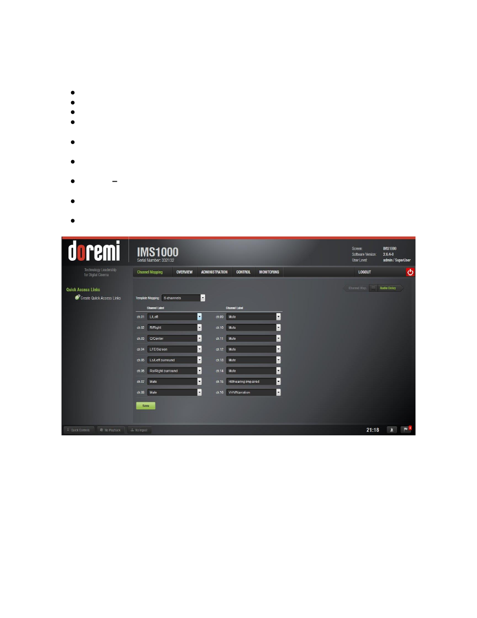 Six channels | Doremi IMS1000 User Manual | Page 106 / 320