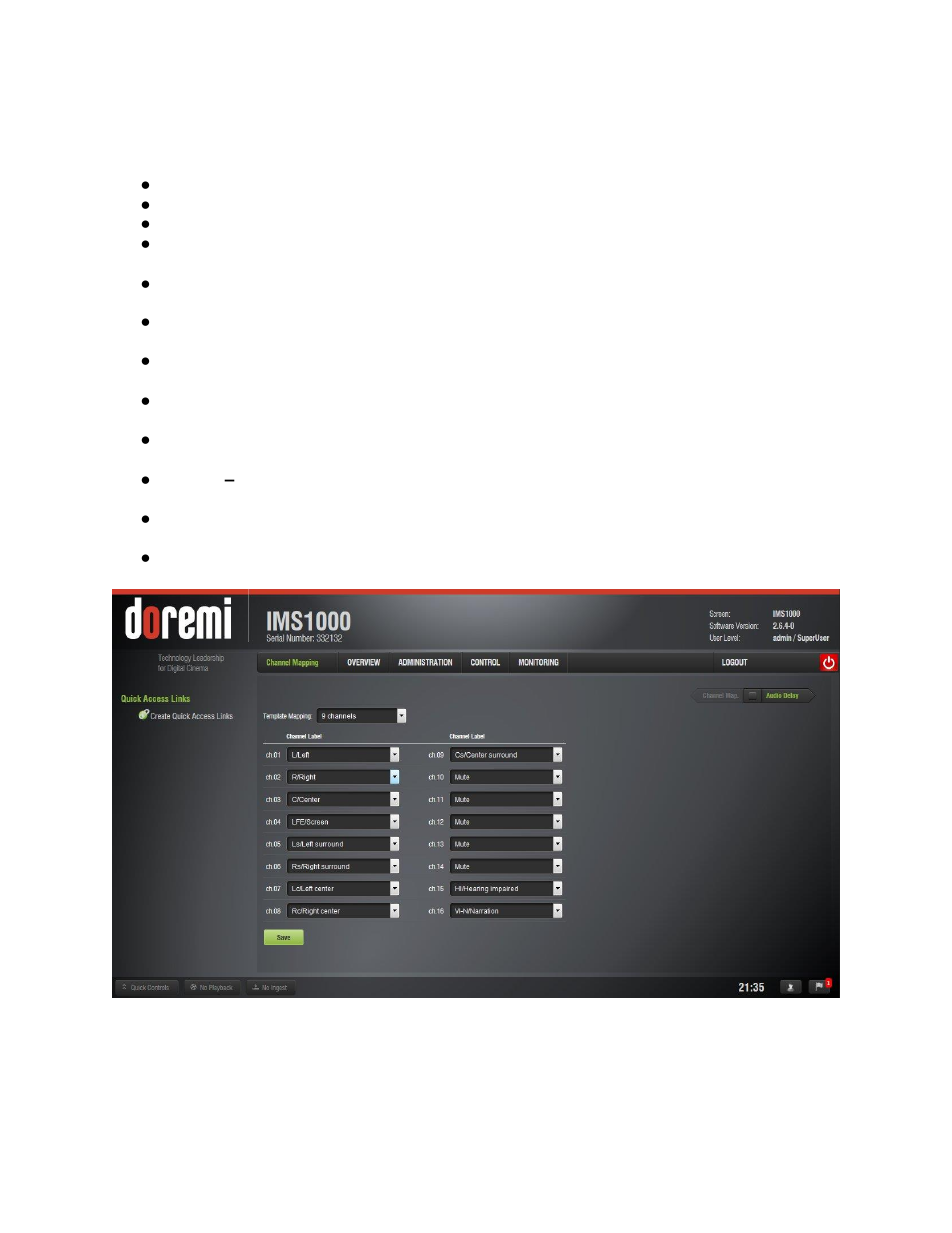 Nine channels | Doremi IMS1000 User Manual | Page 109 / 320