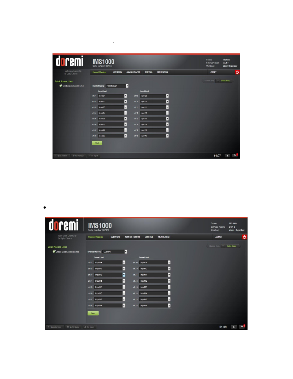 Passthrough configuration, Custom mapping configuration | Doremi IMS1000 User Manual | Page 111 / 320