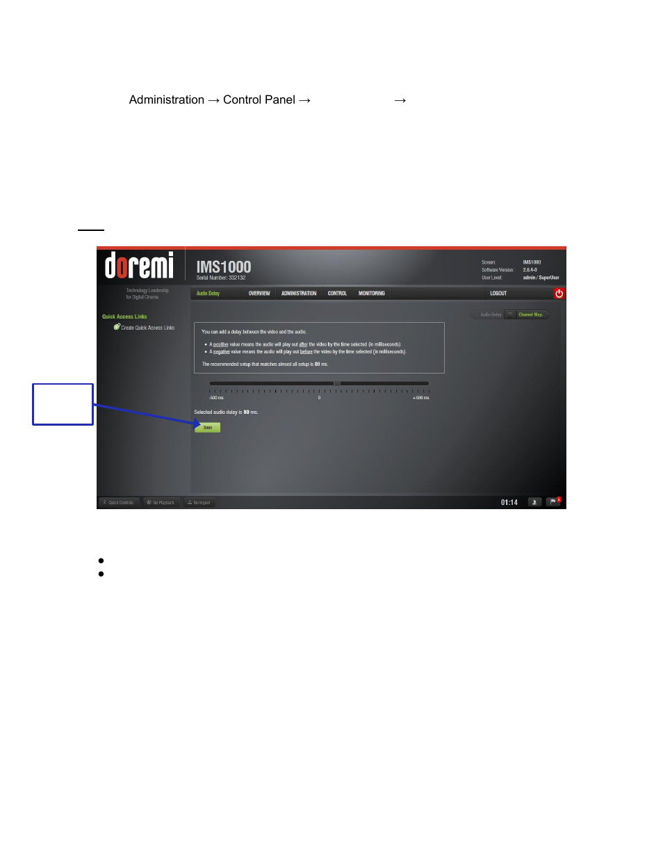 Audio delay configuration | Doremi IMS1000 User Manual | Page 114 / 320