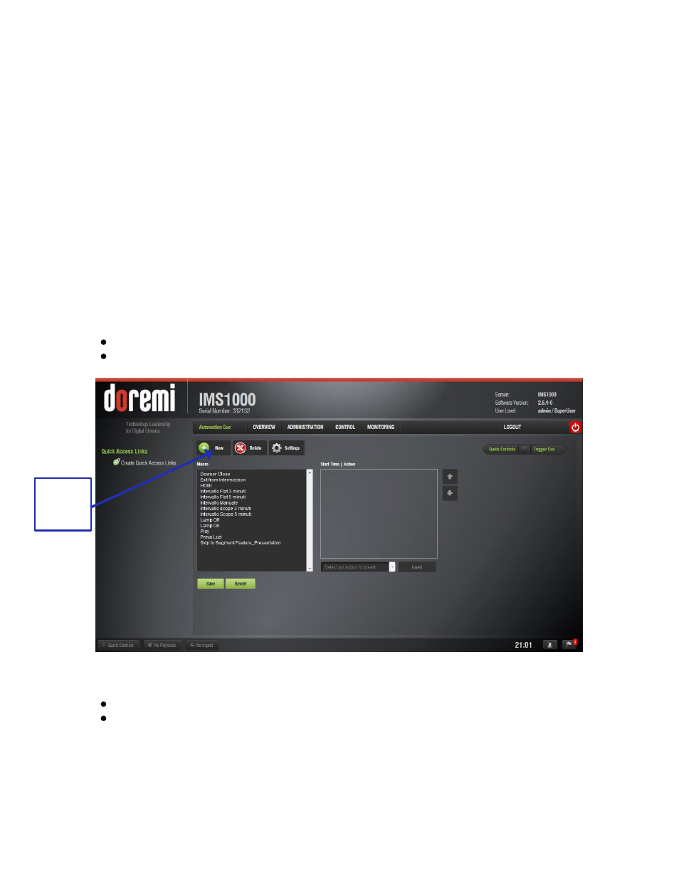 Macro editor, Automation cues, Macro automation cues | Macro creation using macro editor, 4 macro editor, 5 macro automation cues | Doremi IMS1000 User Manual | Page 125 / 320